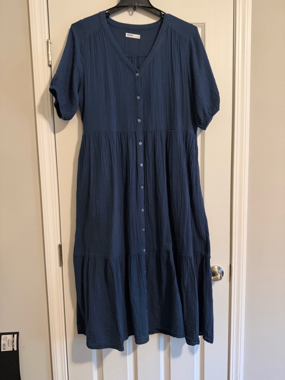 Sonoma Navy Button-Front Tiered Midi Dress